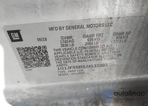 2018 Chevrolet Sonic Premier Auto z USA, uszkodzony, nr VIN 1G1JF5SB5J4132284